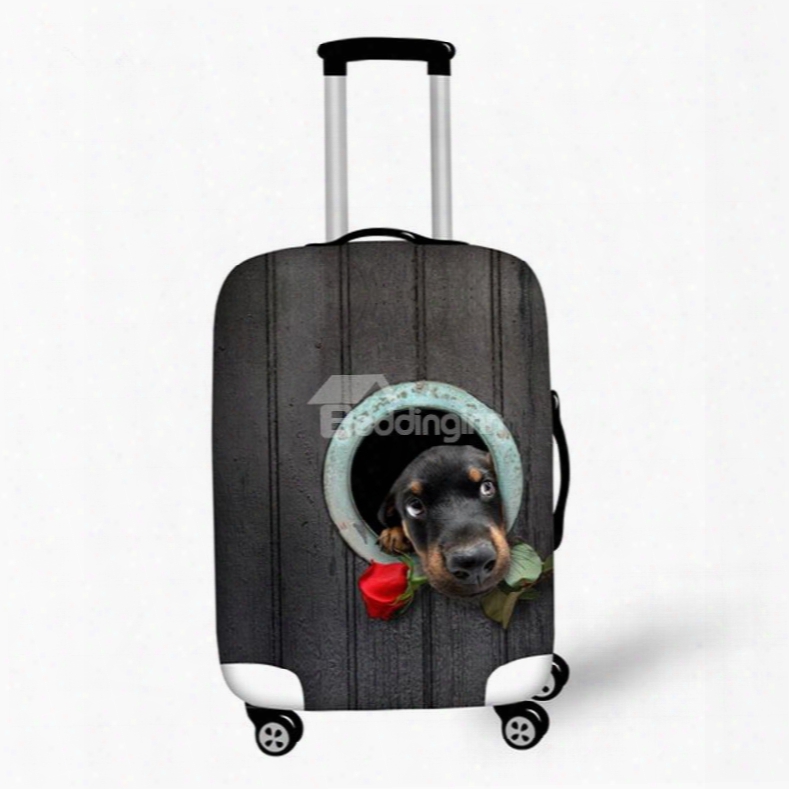 Creative Dog With Rose Pattern 3d Painted Luggage Cover