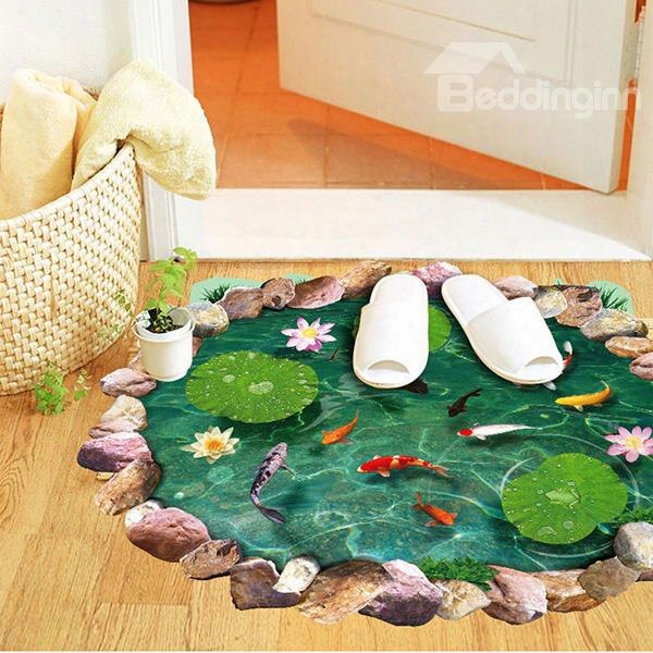 Creative Lotus Pool And Goldfish Pattern 3d Bathroom Floor Sticker