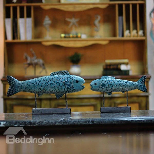 Creative Village Style Blue Ceramics Fishes Desktop Decoration