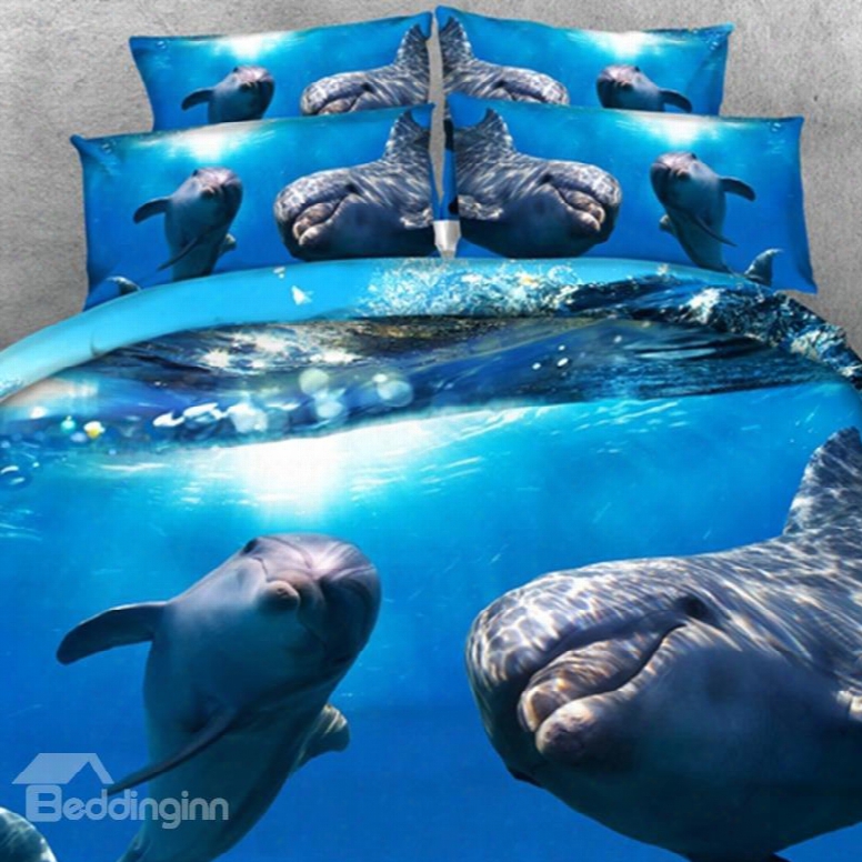 Cute 3d Dolphin Printed Cotton-wool 2-piece Pillow Cases