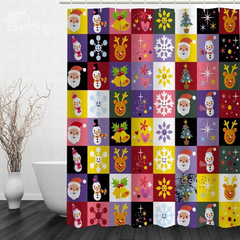 Cute Cartoon Christmas Theme Printing Bathroom 3d Shower Curtain