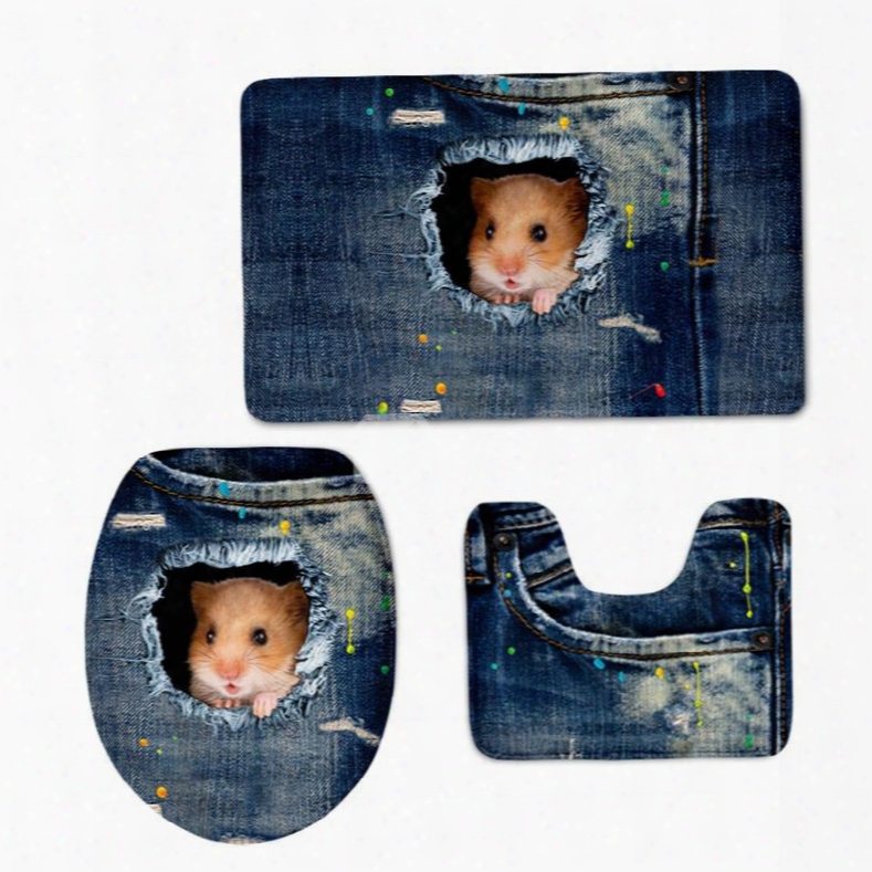 Cute Hamster In Teh Jean 3d Printing 3-pieces Toilet Seat Cover