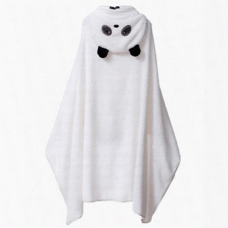 Cute Panda Cape Design Warm Coral Cashmere Women Bathrobe