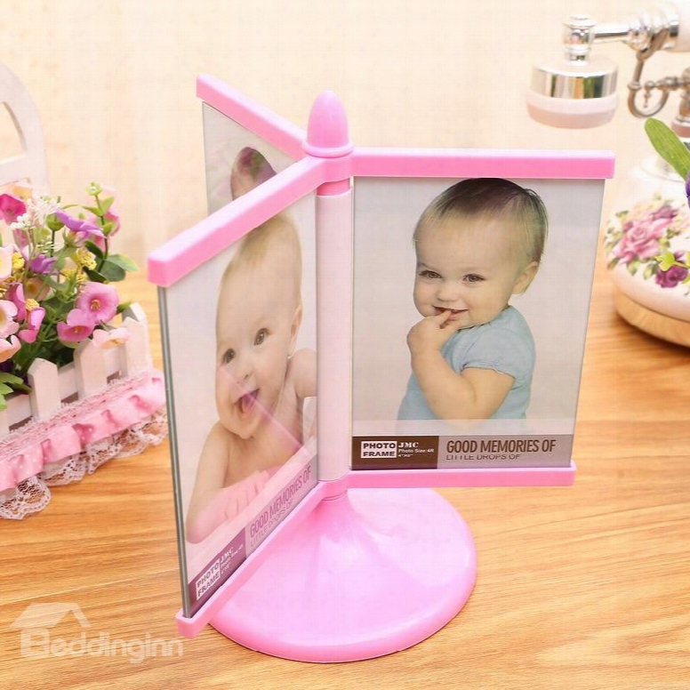 Cute Plastic Rotatable 6 Photos Children Room Decoration Table Photo Frame