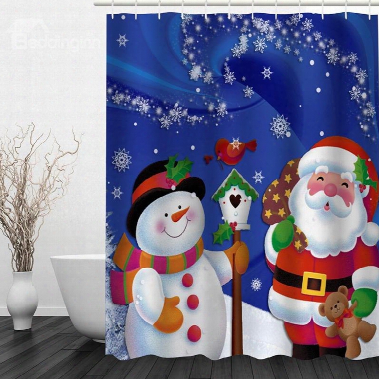 Cute Santa Snowman Talking Printing Christmas Theme Bathroom 3d Shower Curtain