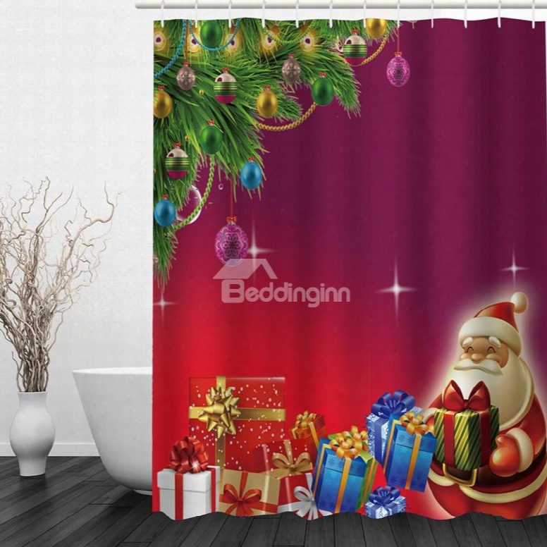 Cute Santa With Gifts Printing Christmas Teme Bathroom 3d Shower Curtain