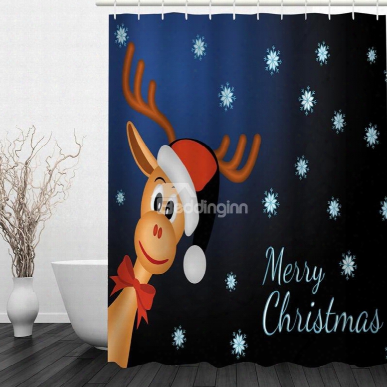 Cute Smiling Reindeer Printing Christmas Theme Bathroom 3d Shower Curtain