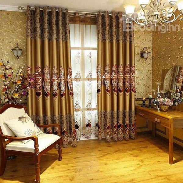 Decoration Artificial Embroidery Silk Fabric European Style Curtains For Living Room