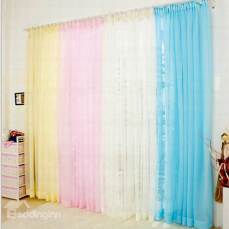 Decoration Polyester Cotton Concise Solid Color Fresh Style 2 Panels Sheer Curtain