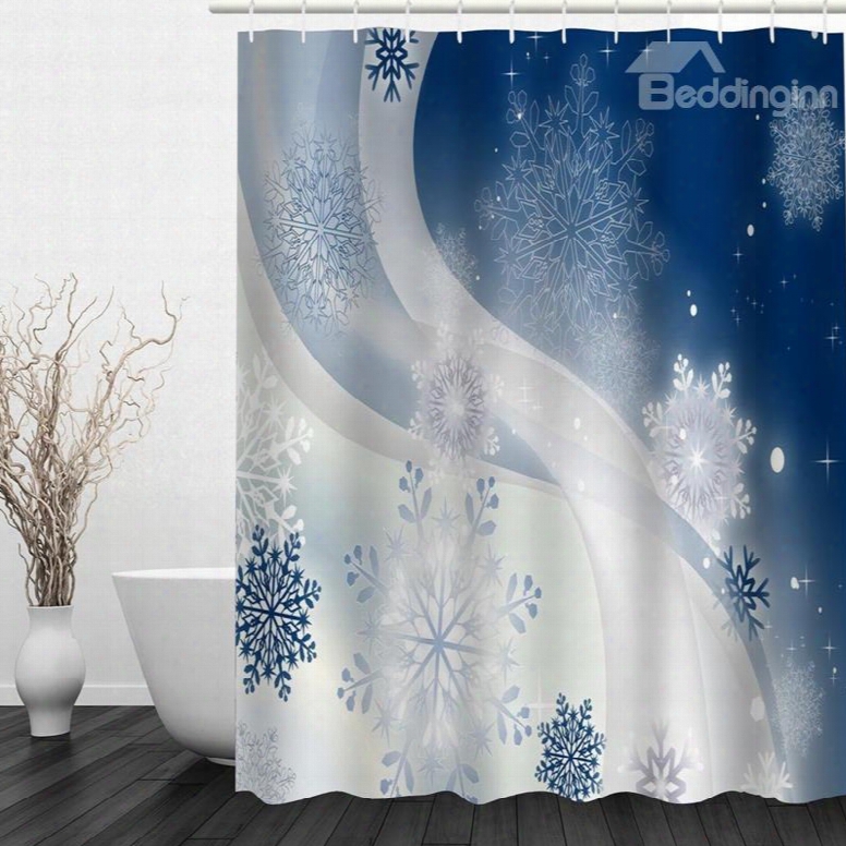 Delicate Snow-flower Printing Christmas Theme Bathroom 3d Shower Curtain