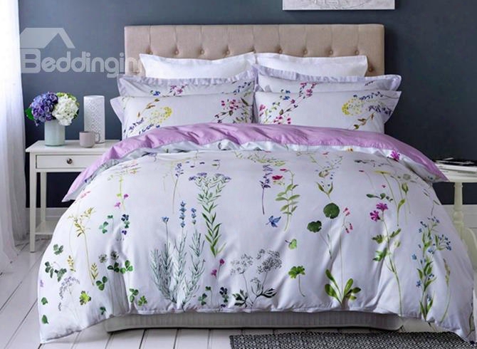 Designer 60s Brocade Pastoral Floral Egyptian White 4-piece Cotton Bedding Sets/duvet Cover