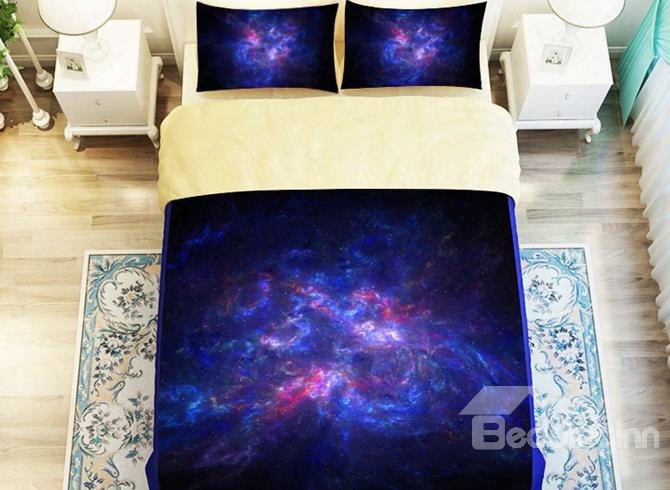 Dreamlike Purple Galaxy Printed 4-piece Polyester Duvet Cover Sets