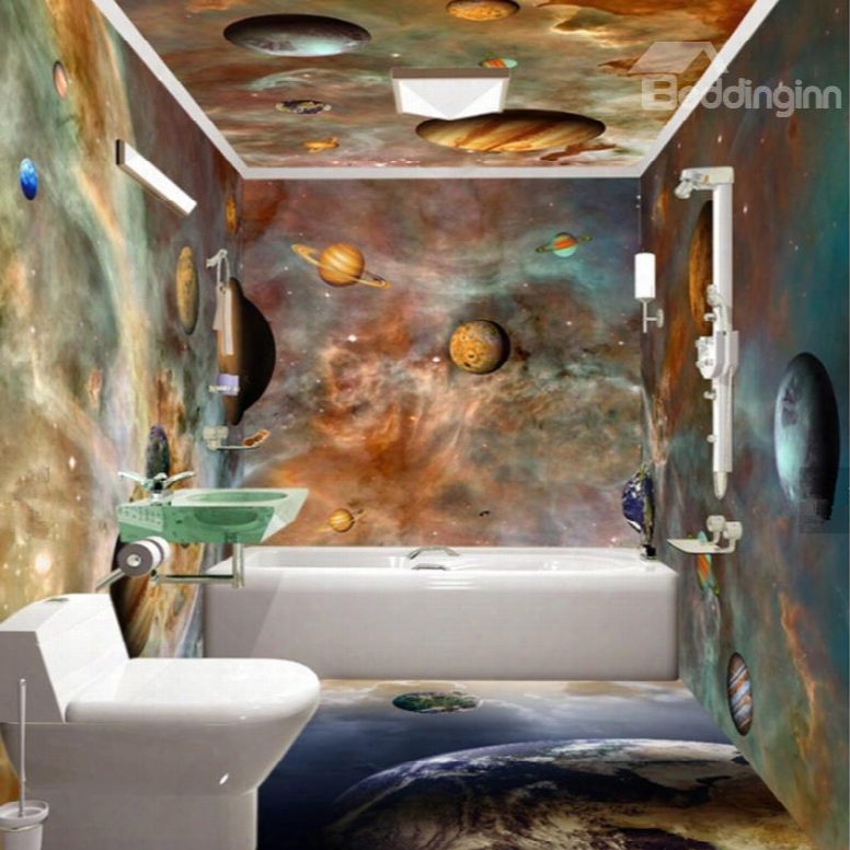 Dreamy Modern Design Planets Pattern Waterproof 3d Bathroom Wall Murals