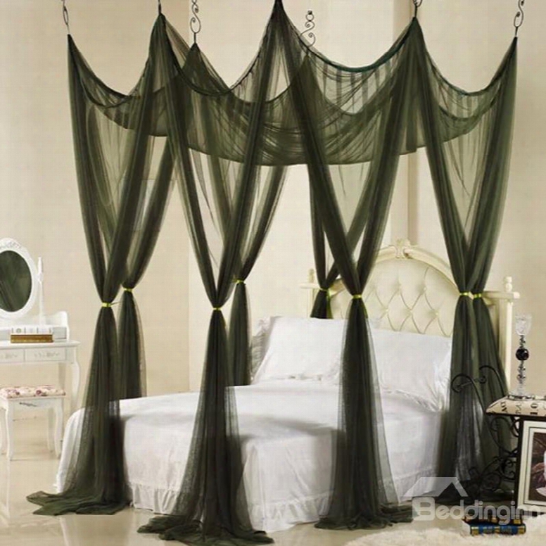 El Egant Dark Green Polyester Eight-point Bed Canopy