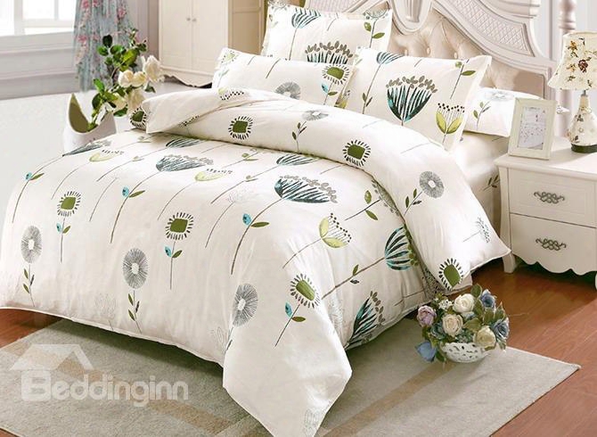 Elegantt Flower Pattern Kids Cotton 4-piece Duvet Cover Sets