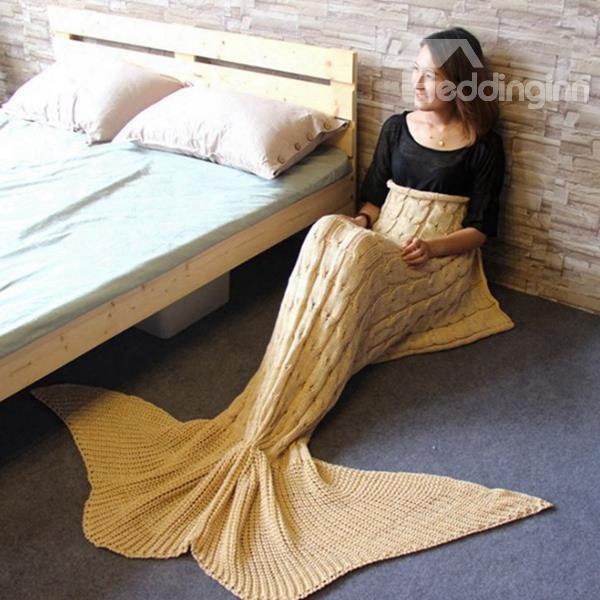 Elegant Knitted Mermaid Tail Solid Color Orlon Blanket