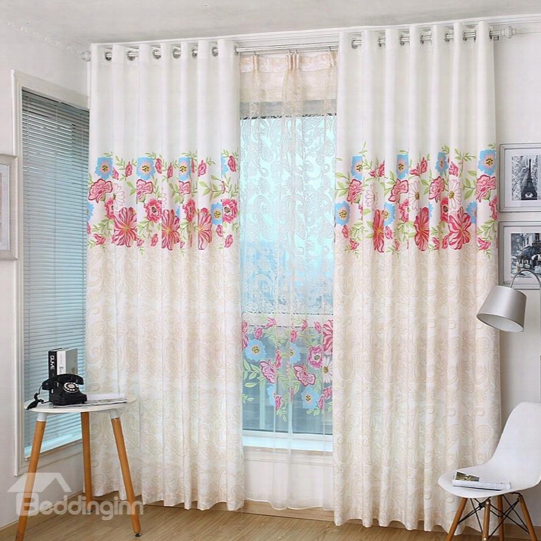 Elegant Red Floral On The Top Printing Custom Curtain