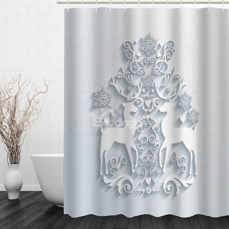 Emboss Reindedr Printing Christmas Theme Bathroom 3d Shower Curtain