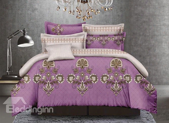 Exotic Style Purple Polyester 4-piece Duvet Cover Sets