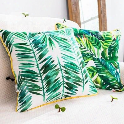 Fabulous Tropical Green Leaves Print Throw Pillow