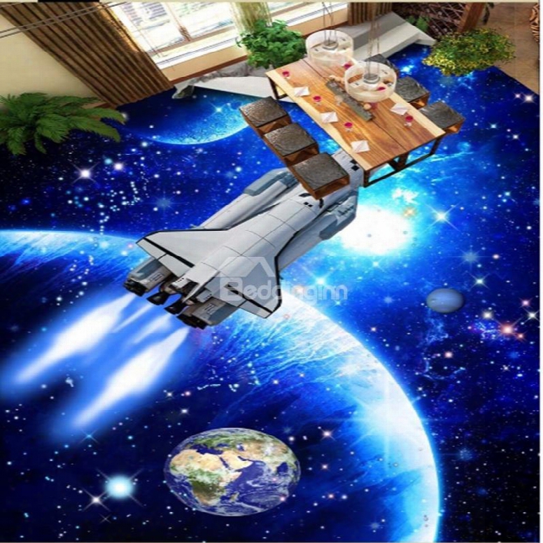 Fancy Creative Blue Spacecraft In Space Design Waterproof Decorative 3d Floor Murals