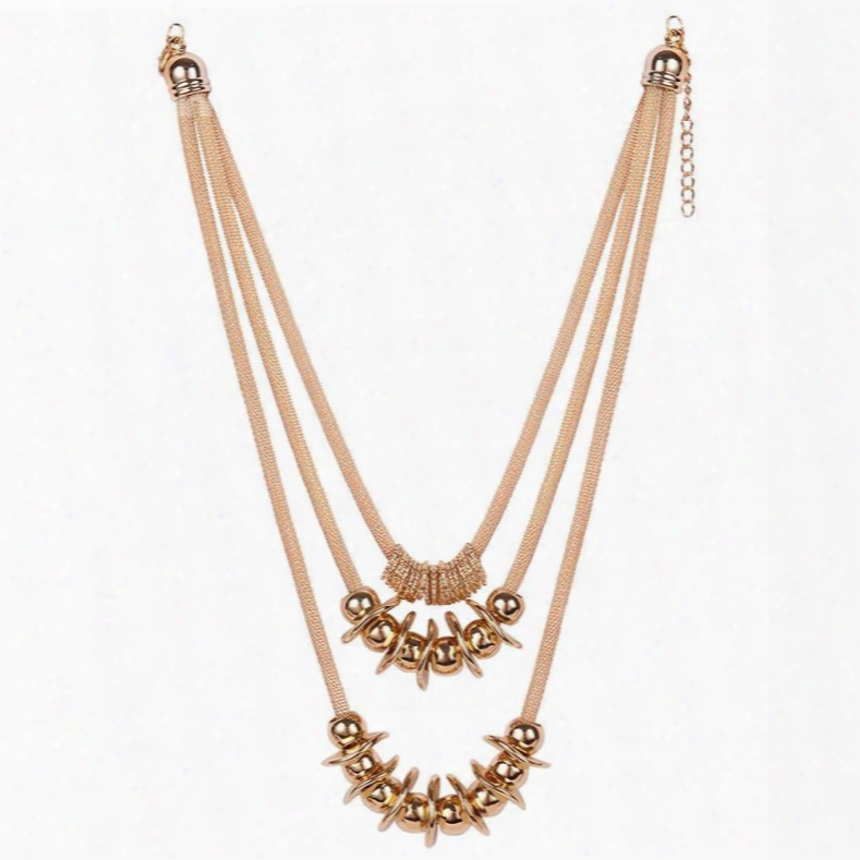 Fancy Three Layers Golden Alloy Beaded Necklace