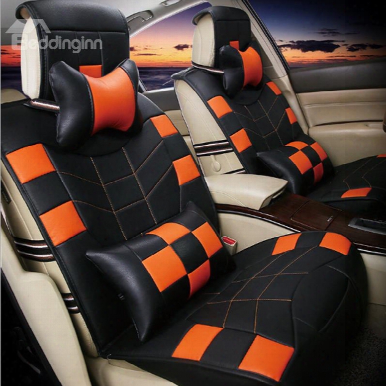 Fashionsquare Grid Design Durable Pu Leather Material Universal Five Car Seat Cover