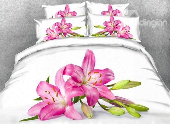 Fragrant Pink Lily Print 5-piece Comforter Sets