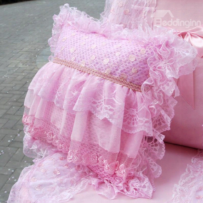 Fresh Multilayer Lace Thick Pink Style Single Muti-use Car Pillow