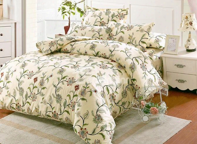 Fresh Pastoral Style Green Vine Print 4-piece Cotton Duvet Cover Sets