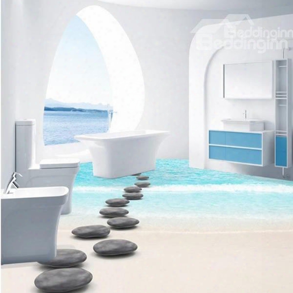 Fresh Simple Style Pebbles Path On Seaside Pattern Waterproof 3d Floor Murals