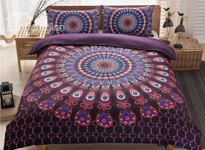 Gorgeous Bohemian Style Purple Print 3-piece Polyester Duvet Shelter Sets