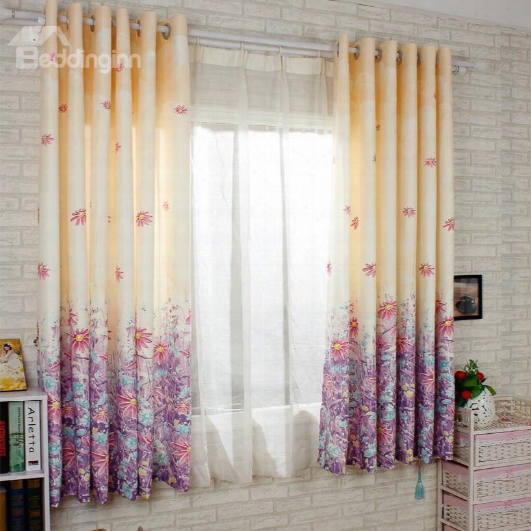 Gorgeous Purple Floral Printing Energy Saving Custom Curtain