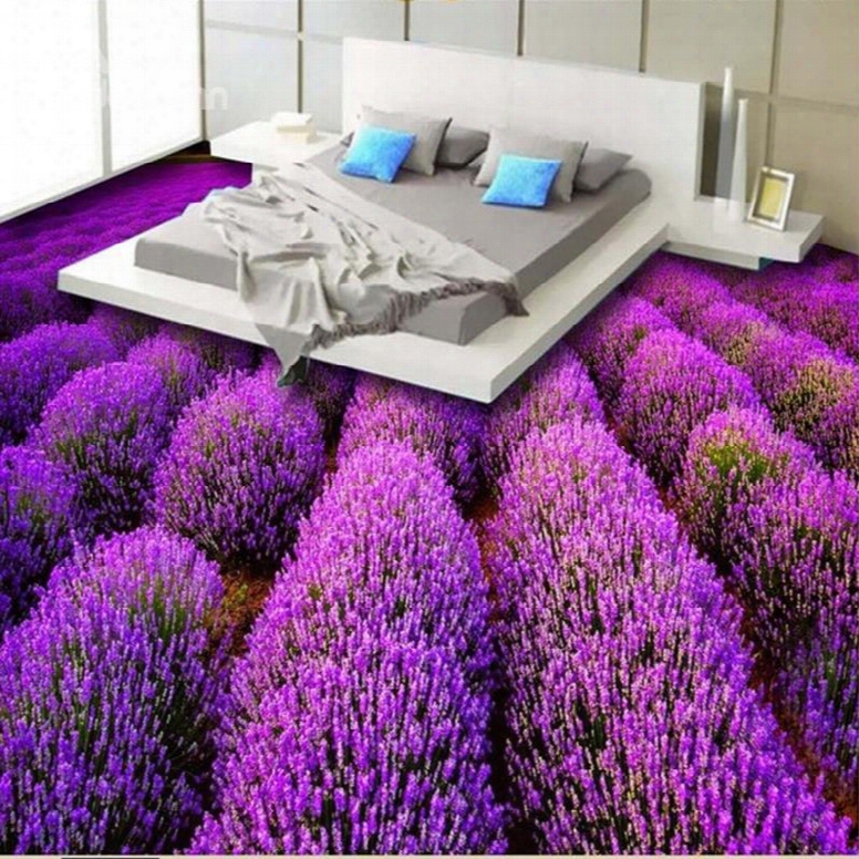 Gorgeous Purple Lavender Field Print Waterproof Splicing 3d Floor Murals