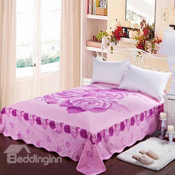 Graceful Light Purple Roses Printing Cotton Sheet