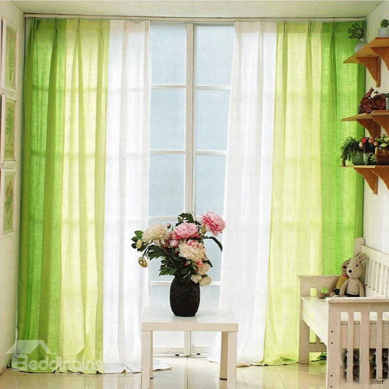 Green And White Three Colors Cloth Splicing Custom Ucrtain