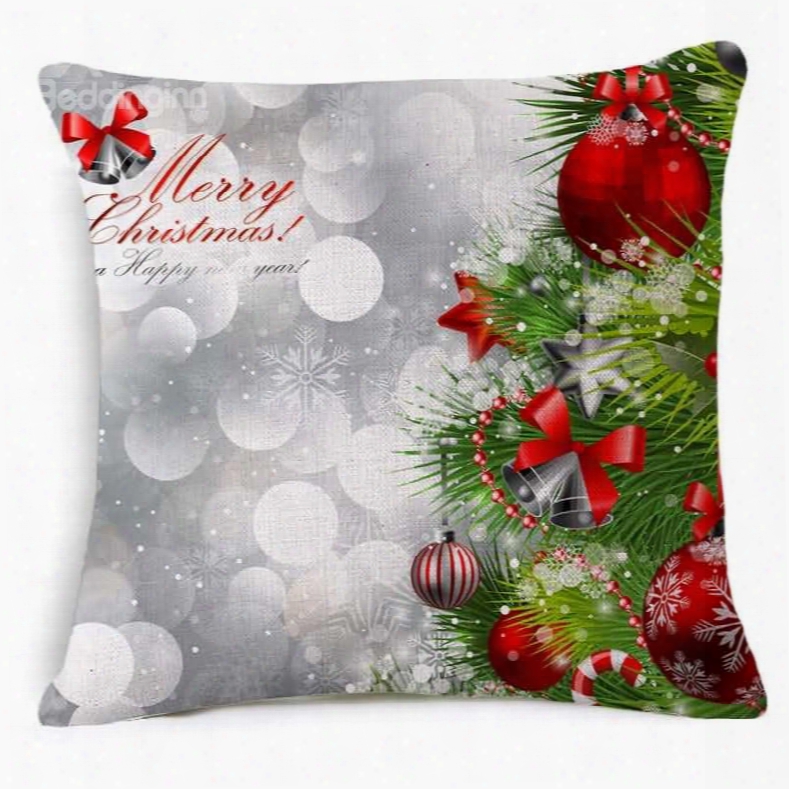 Green Christmas Tree And Shining Ball Print Throw Pillow