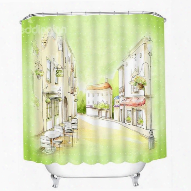 Hand-painted Street View Print 3d Bathroom Shower Curtain