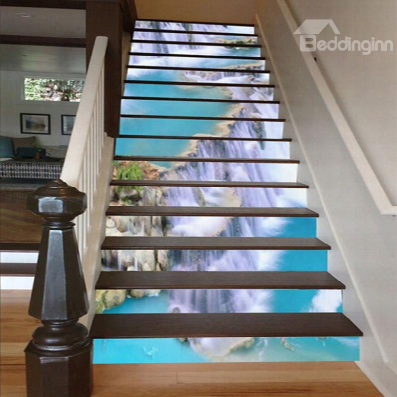 Incredible Design Waterfall Scenery Pattern Waterproof Customize 3d Stair Steps Sticker