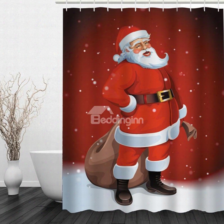 Laughing Santa Pulling Package Printing Christmas Theme Bathroom 3d Shower Curtain