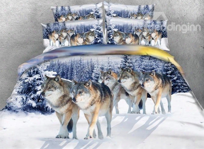 Lifelike Snow Wolf Digital Printing 5-piece Comforter Ssets
