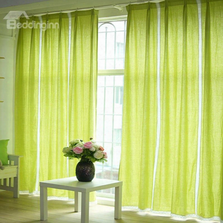 Light Green Splicing Cotton And Linen Custom Curtain