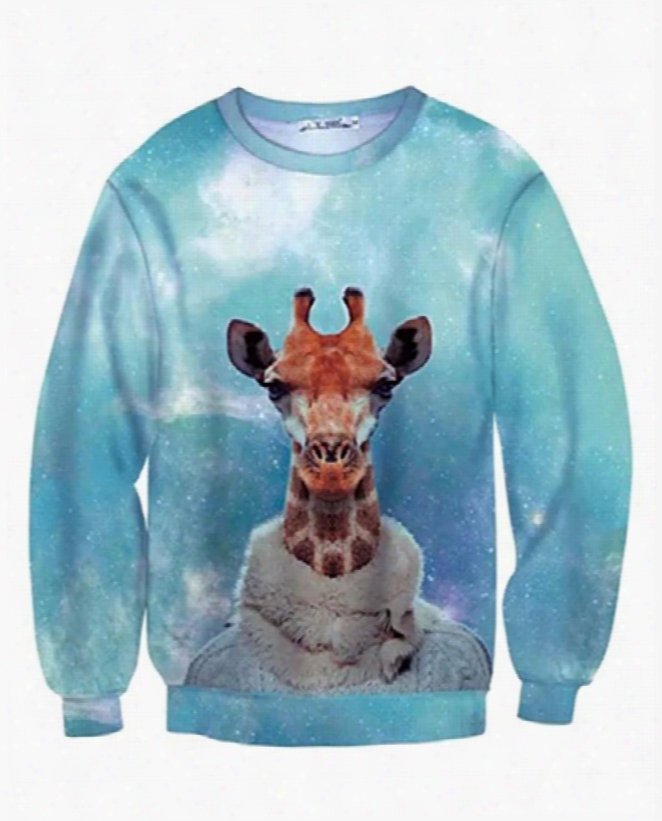 Long Sleeve Giraffe In Clothh Pattern Inner Suede 3d Painted Hoodie