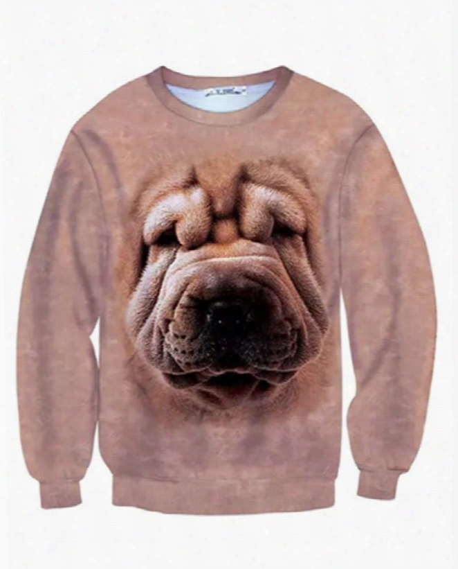 Long Sleeve Shar Pei Face Pattern Inner Suede 3d Painted Hoodie