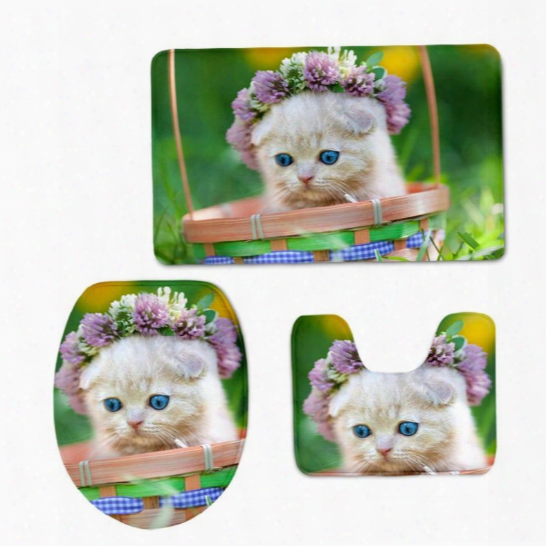 Lovely Cat In The Basket 3d Printing 3-pieces Toilet Seat Cover