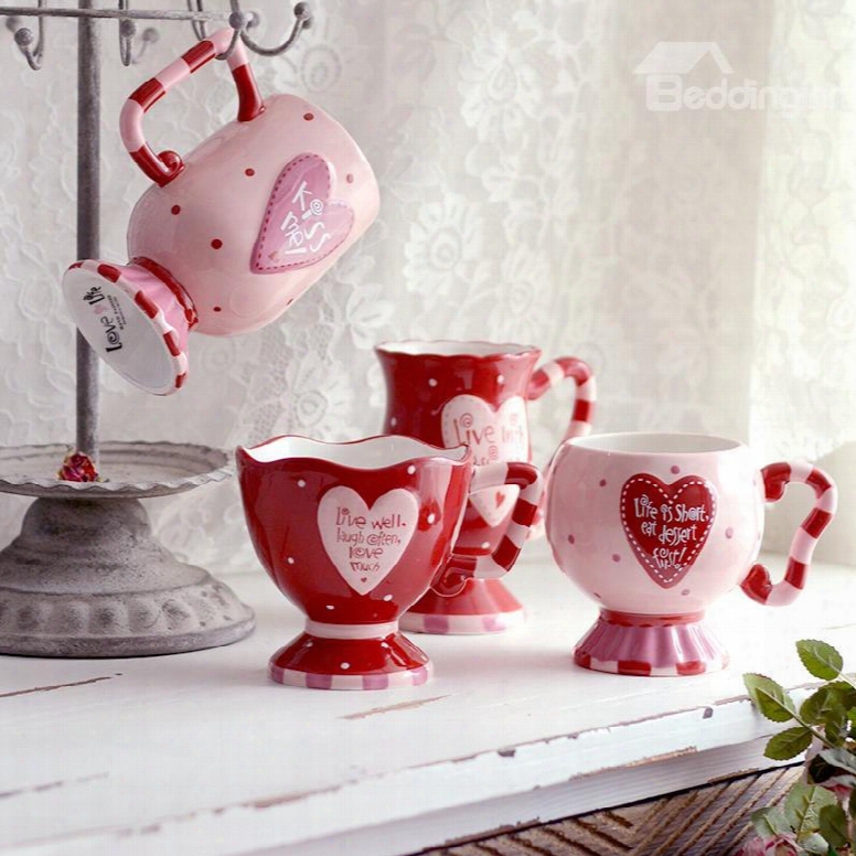 Lovely Ceramic European Style Red And Pink Romantic Couples Coffee Mugs