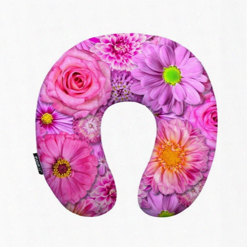 Lovely Pink Rose And Daisy Print U-shaped Neck Pillow
