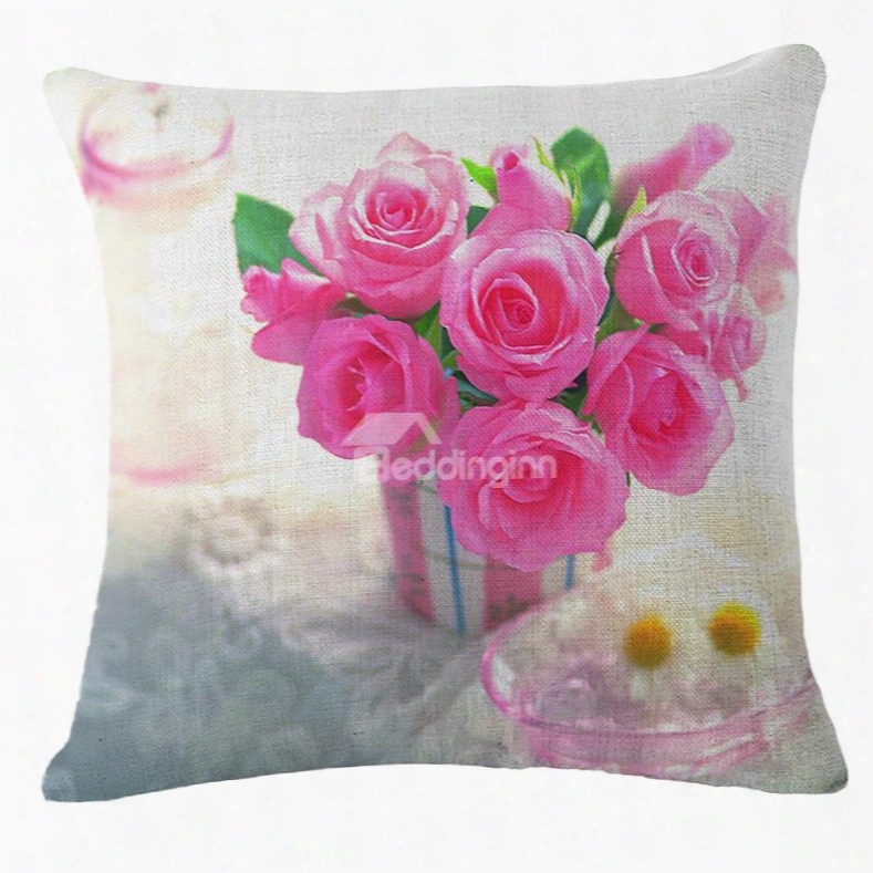 Lovely Pink Rose Print Square Throw Pillow