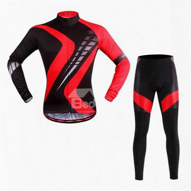 Men's Black Long Sleeve Biking Outfit With Red Strips Cycling Clothing