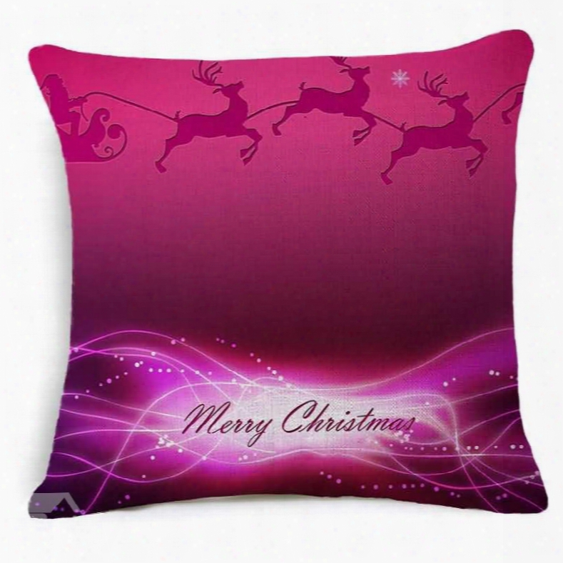 Merry Christmas Reindeer Print Burgundy Throw Pillow